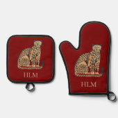 Rotes Creme Gold Leopard Tiermonogramm Ofenhandschuh & Topflappen-Set (Vorderseite)