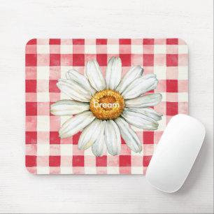 Rotes Creme Karo Gänseblümchen Mousepad