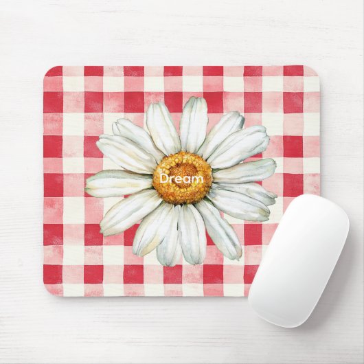 Rotes Creme Karo Gänseblümchen Mousepad (Mit Mouse)