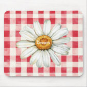 Rotes Creme Karo Gänseblümchen Mousepad (Vorne)