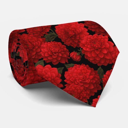 Rotes Dahlien-Blumenmuster Krawatte (Gerollt)