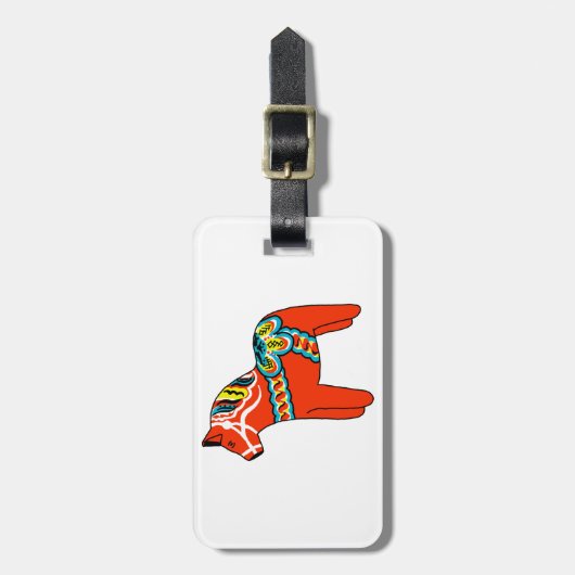 Rotes Dala Pferd Gepäckanhänger (Vorderseite vertikal)