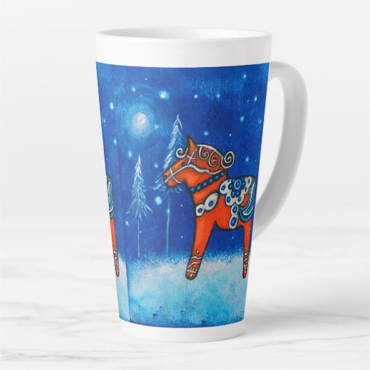 Rotes Dala Pferd Whimsical Art Milchtasse (Rechte Ecke)