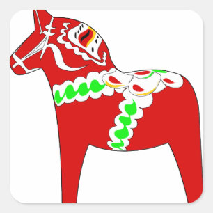 Rotes Dalarna Pferd Quadratischer Aufkleber