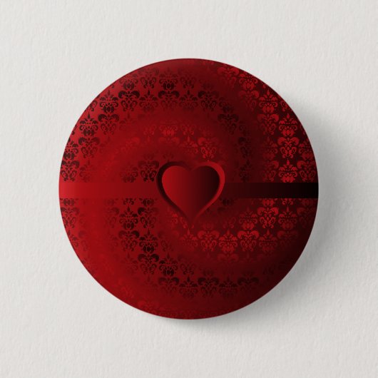 Rotes Damast-Herz Button (Vorderseite)