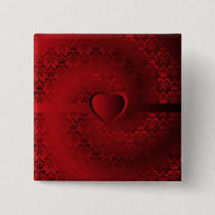 Rotes Damast-Herz Button