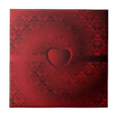 Rotes Damast-Herz Fliese (Vorderseite)