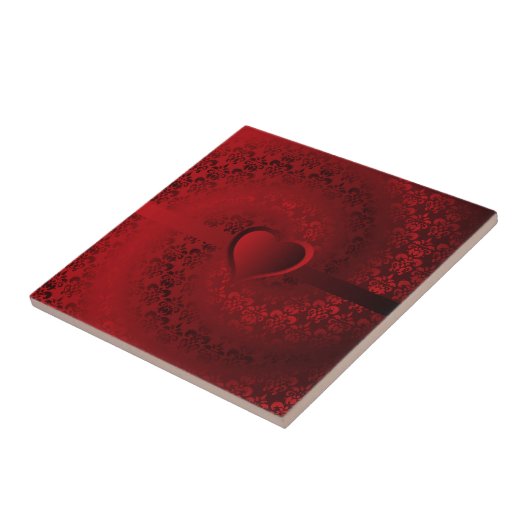 Rotes Damast-Herz Fliese (Seite)