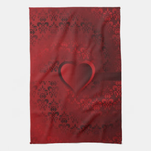 Rotes Damast-Herz Handtuch