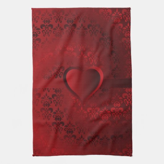 Rotes Damast-Herz Handtuch (Vertikal)