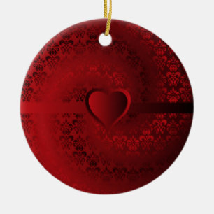 Rotes Damast-Herz Keramikornament