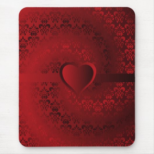 Rotes Damast-Herz Mousepad (Vorne)