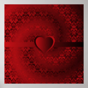 Rotes Damast-Herz Poster