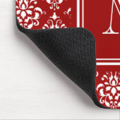 Rotes Damast-Muster 1 mit Monogramm Mousepad (Ecke)