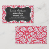 Rotes Damast-Muster; Vintage Tafel Visitenkarte (Vorne/Hinten)