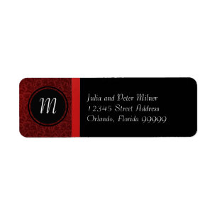 Rotes Damast & rotes Schleifen-Monogramm-Rücksende