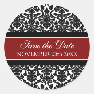 Rotes Damast-Save-the-Date-Umschlag-Siegel Runder Aufkleber