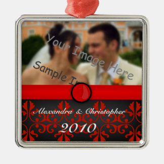 Rotes Damast-Silber verbindet Silbernes Ornament