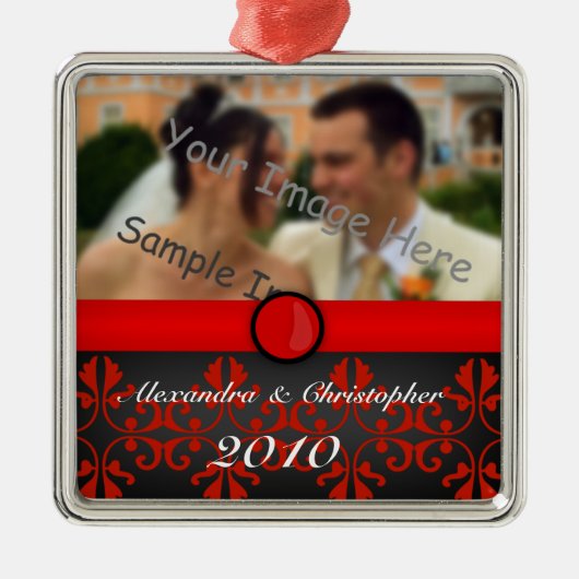 Rotes Damast-Silber verbindet Silbernes Ornament (Vorne)