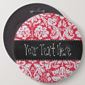 Rotes Damastmuster; Vintage-Schultafel Button (Vorne & Hinten)