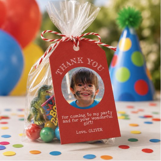 Rotes Danke Geburtstagsjunge Foto Geschenkanhänger