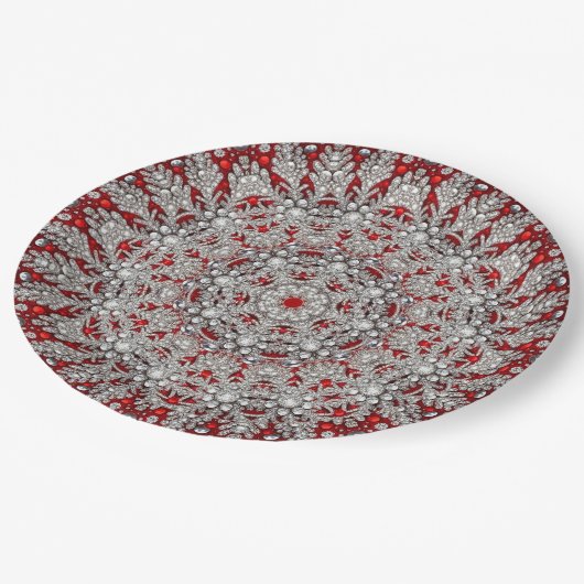 Rotes Dekorationspapier Pappteller (Schrägansicht)