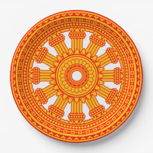 Rotes Dharma-Rad (buddhistische Kunst) Pappteller