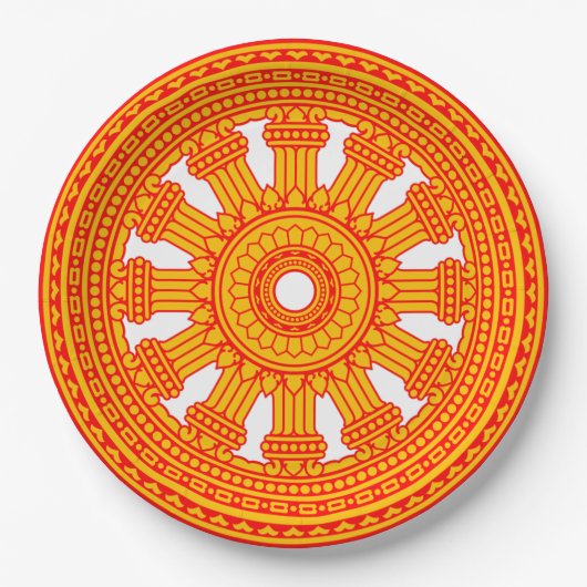 Rotes Dharma-Rad (buddhistische Kunst) Pappteller (Vorderseite)