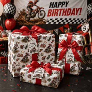Rotes Dirt-Bike-Motocross-Muster Geburtstag für Ju Geschenkpapier