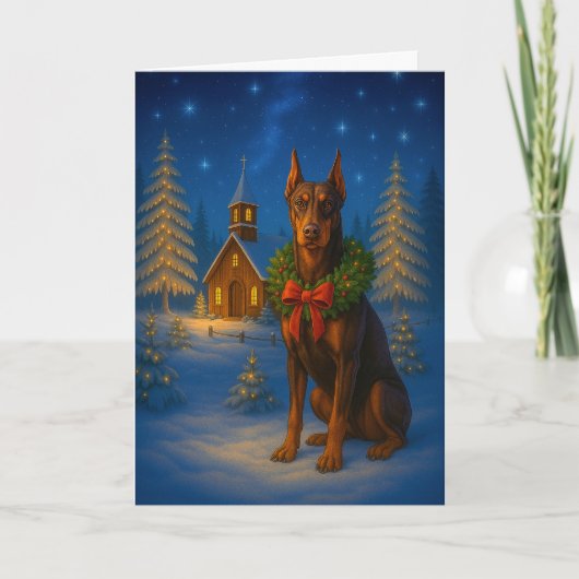 Rotes Doberman-Weihnachtskarte Feiertagskarte (Vorderseite)