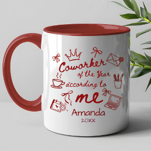 Rotes Doodle-Hand gezeichneter lustiger Arbeitskol Tasse