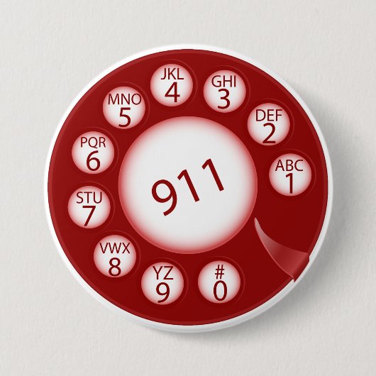 Rotes Drehscheibentelefon wählt Notrufnummer 911 Button (Vorderseite)