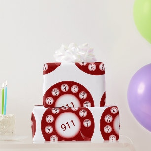 Rotes Drehscheibentelefon wählt Notrufnummer 911 Geschenkpapier