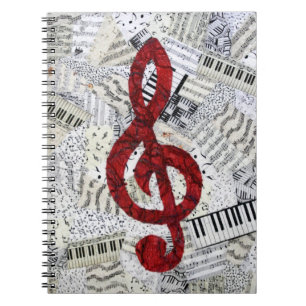Rotes dreifacher Clef-Musik-Notizbuch Notizblock