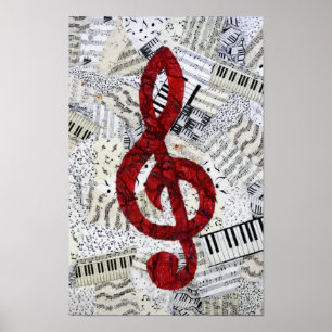 Rotes dreifacher Clef-Plakat Poster