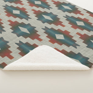 Rotes Dunkelbraun Türkis Blau Grau Stammeskunst-Mu Sherpadecke
