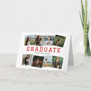 Rotes Eckiges Acht-Foto-Grad-Einladung Einladung