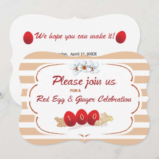 Rotes Ei des Kindes und Ingwer Einladung mit Strei (Vorne/Hinten)