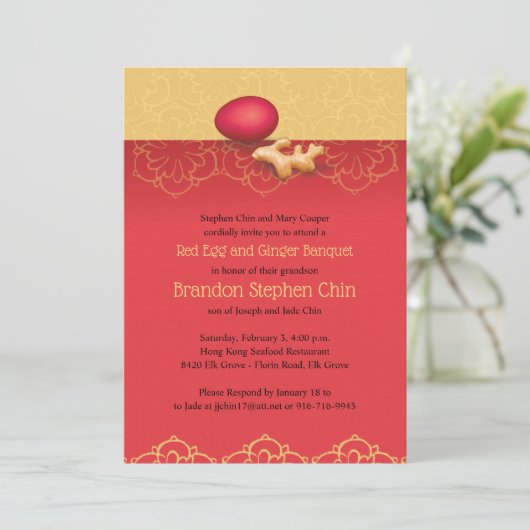Rotes Ei und Ingwer Einladung (Stehend Vorderseite)