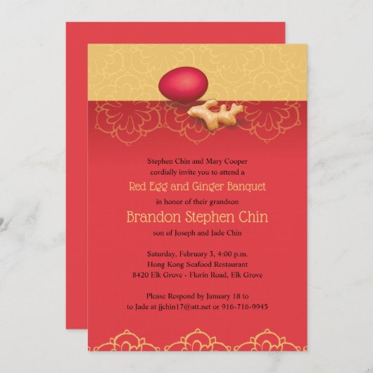 Rotes Ei und Ingwer Einladung (Vorne/Hinten)