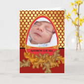 Rotes Ei und Ingwer Feier für Baby, Foto hinzufüge Karte (Gelbe Blume)