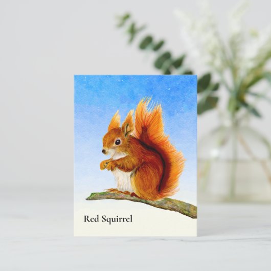 Rotes Eichhörnchen Aquarellmalerei Postkarte (Stehend Vorderseite)