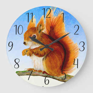 Rotes Eichhörnchen Aquarellmalerei Postkarte Große Wanduhr