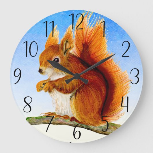 Rotes Eichhörnchen Aquarellmalerei Postkarte Große Wanduhr (Vorderseite)