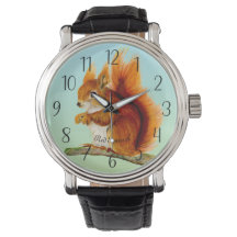 Rotes Eichhörnchen Aquarellmalerei Uhr