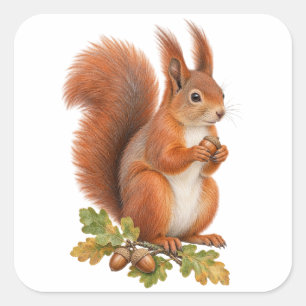 Rotes Eichhörnchen für ein herbstliches Naturjourn Quadratischer Aufkleber