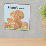 Rotes Eichhörnchen im Gras mit Nuts Acorns Holzkisten Schild<br><div class="desc">Dieser rustikale Holzblock kann an der Wand aufgehängt werden oder steht allein mit einem zauberhaften roten Eichhörnchen,  dessen flauschiger Schwanz im Gras unter einem blauen Himmel mit seinen Nüssen und Eicheln sitzt. Anpassen des Texts mit der Vorlage.</div>