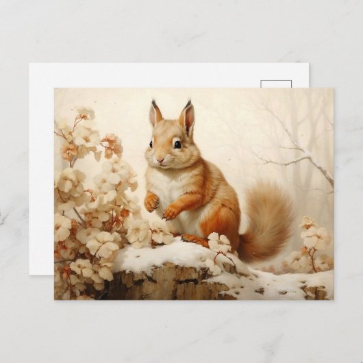 Rotes Eichhörnchen im Schneewald Postkarte (Vorne/Hinten)