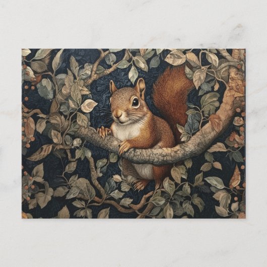Rotes Eichhörnchen im Stil von William Morris Postkarte (Vorderseite)