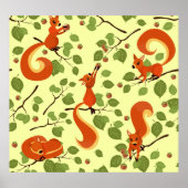 Rotes Eichhörnchen in Haselzweigen. Poster (Vorne)